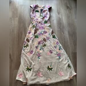 elliatt reverie purple 3d floral garden embroidered v neck maxi dress size small